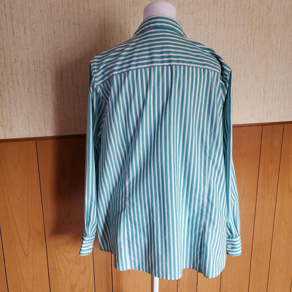 Foxcroft 100% Cotton Striped Button Down Shirt‎ Teal Green White Size XXL - Picture 10 of 15